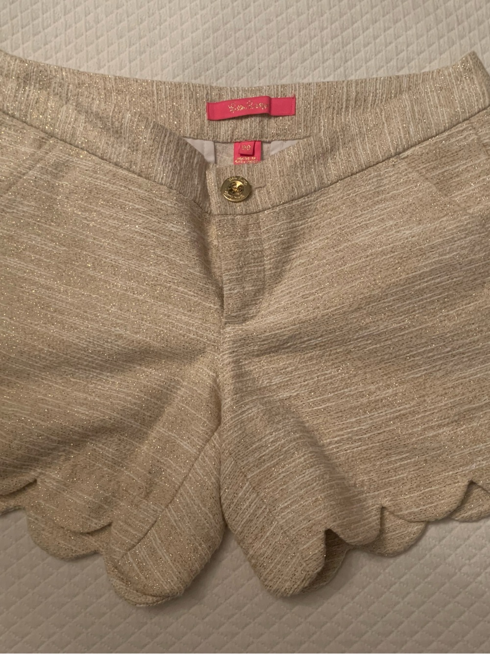Lilly Pulitzer Gold-Threaded Cream Signature Button shorts